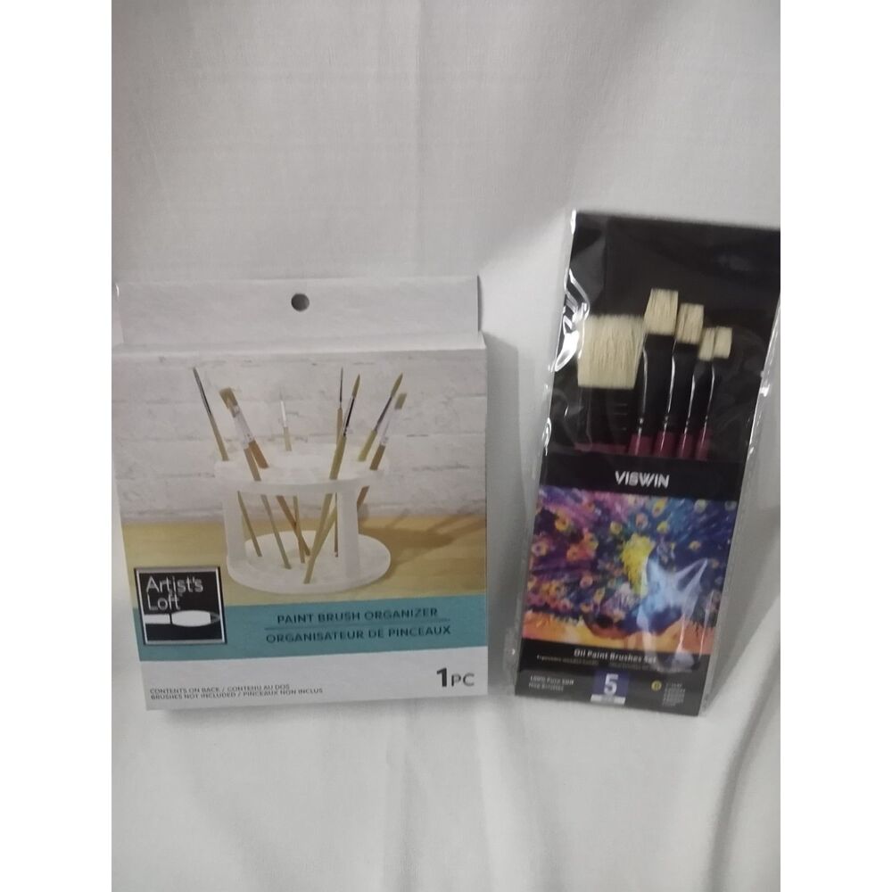 Artist’s Loft Paint Brush Organizer + 5 Oil Paint Brushes Art Supply Set New